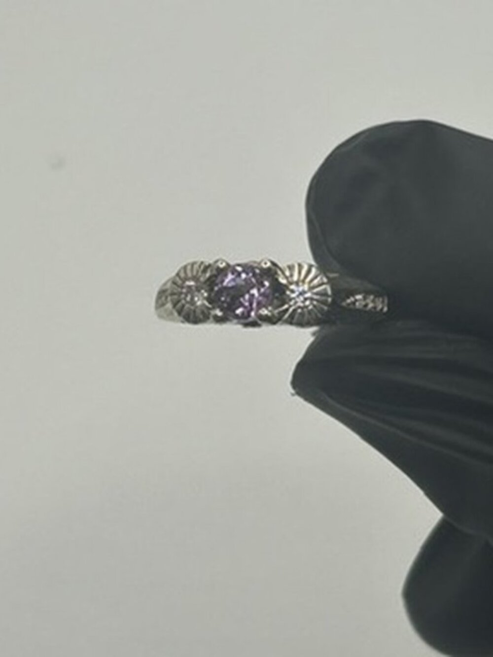 Vintage 925 Sterling Silver Amethyst Ring Womens Ornate Accent Stones Stamped